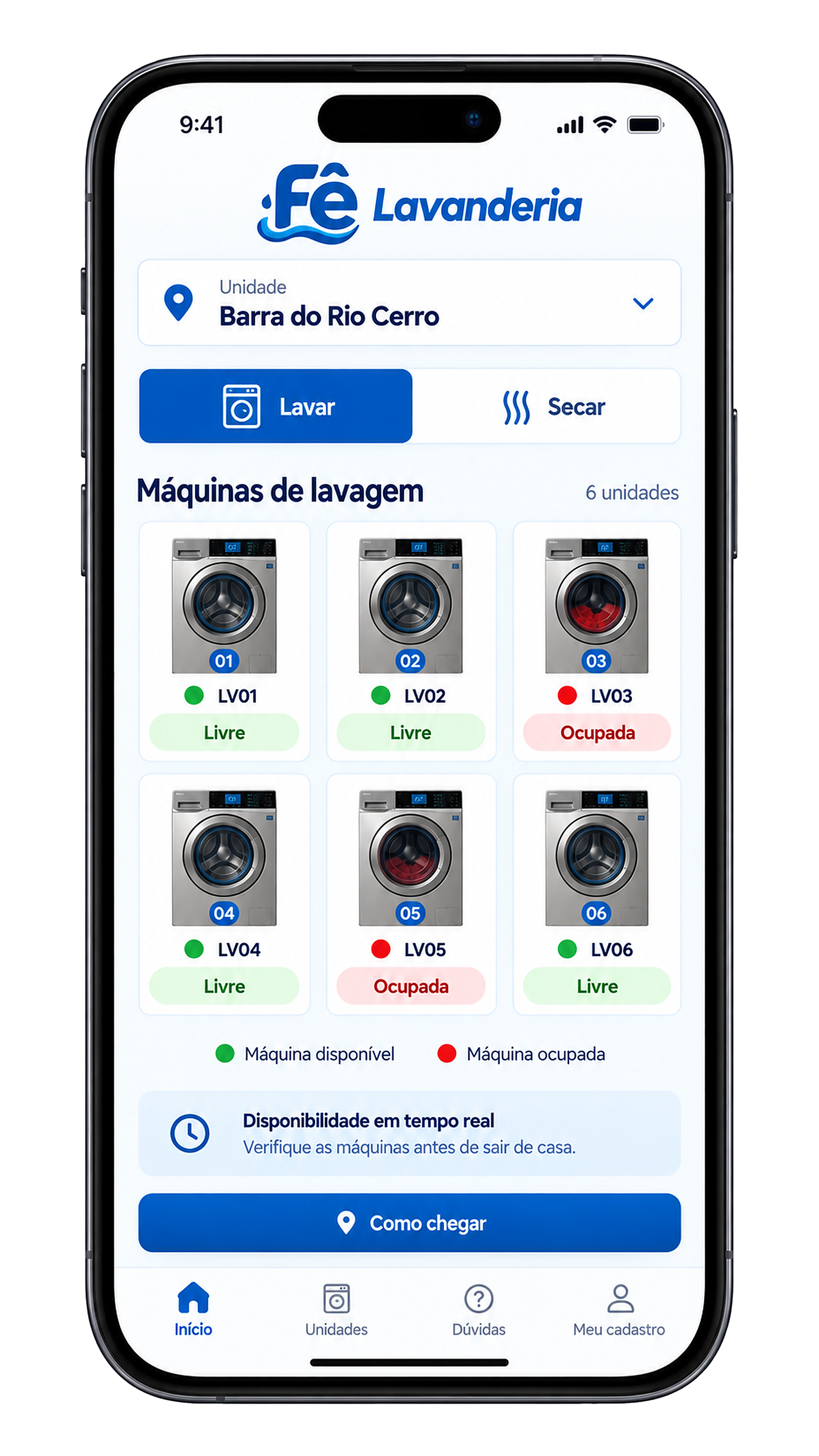 App Fê Lavanderia - Disponibilidade de Máquinas em Tempo Real